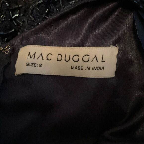 Mac Duggal 5056 Womens Blue BEADED HIGH NECK LONG SLEEVE GOWN WITH DETAILED BELT - Picture 13 of 15